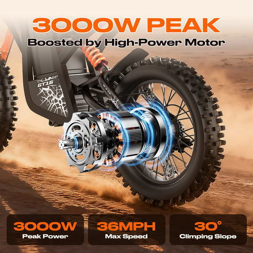 1500W Powerful GT16 Electric Motorcycle, 48V 25AH Removable Battery 65 Miles Range, 35MPH All-Terrain E-Bike for Adults,Off-Road