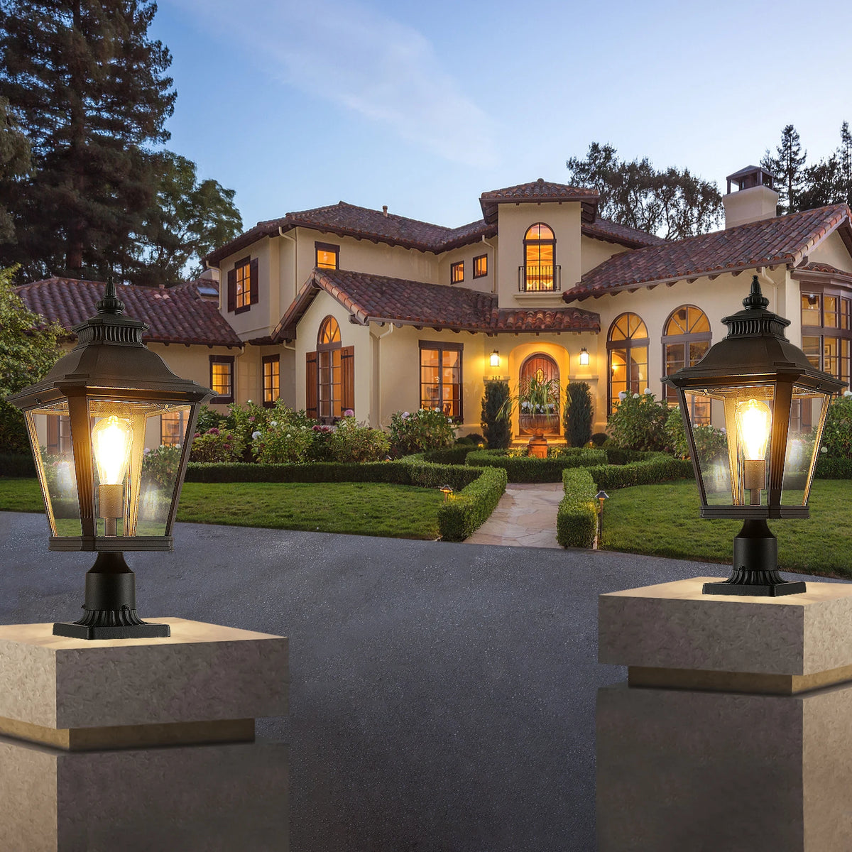2 pack Large Outdoor Post Light Fixture 21'' Black Exterior Pillar Lantern Waterproof Anti-Rust Aluminum Post Lamp