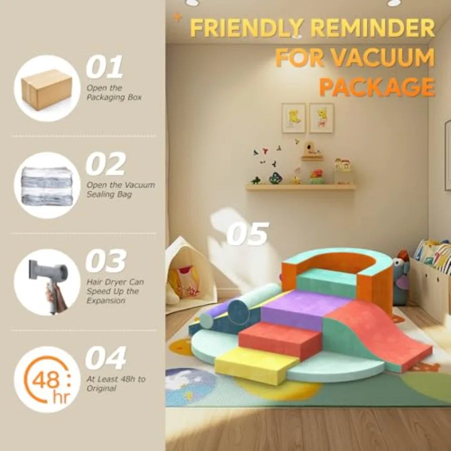 Foam Climbing Blocks for Toddlers 12 PCS Colourful Toddler Climbing Toys Indoor Soft Play Set with Toy Car Flexible Crawling
