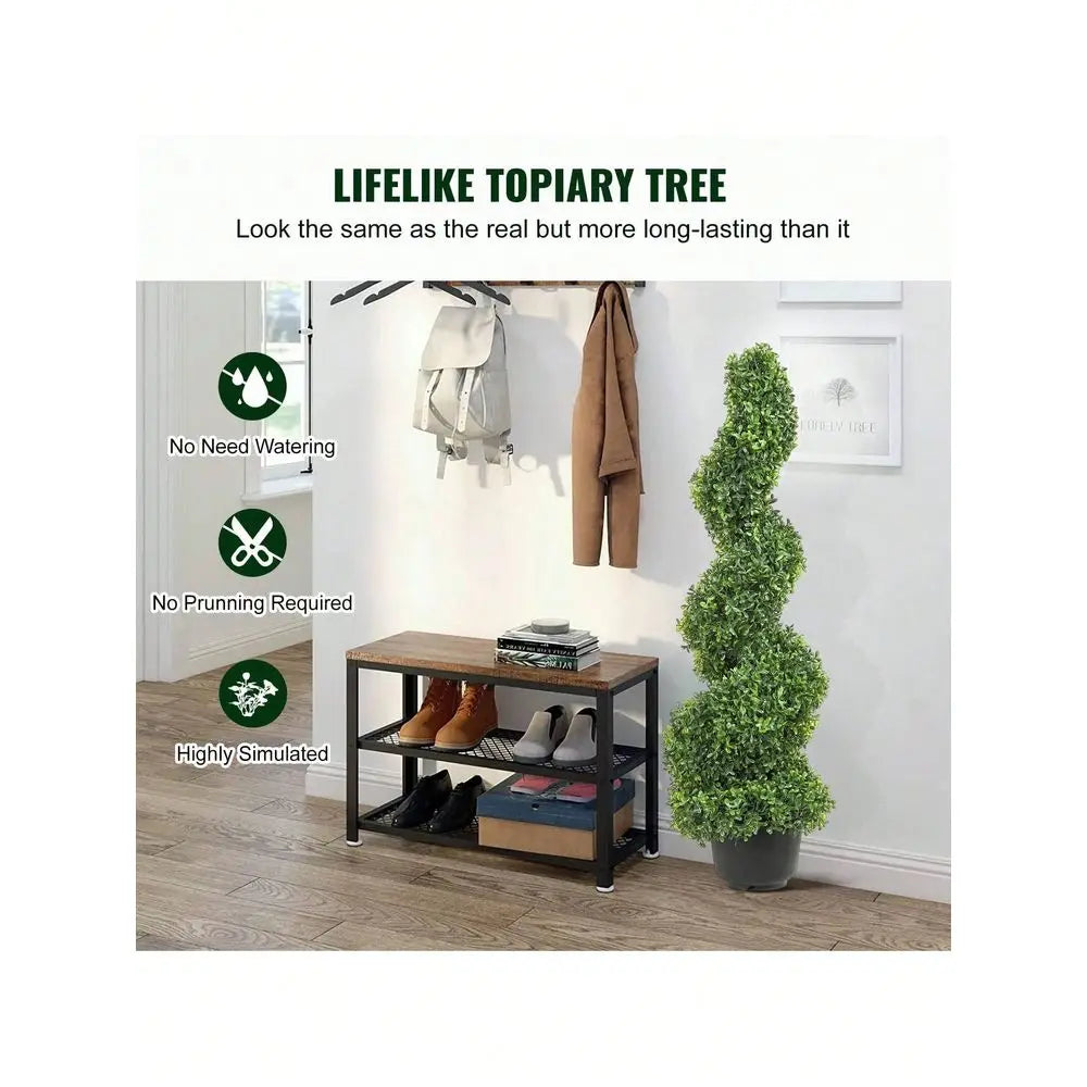 Artificial Boxwood Spiral Topiary Trees, 3ft 4ft Tall Faux Plant Outdoor, AllYear Green Fake Plant With Replaceable Leaves For D