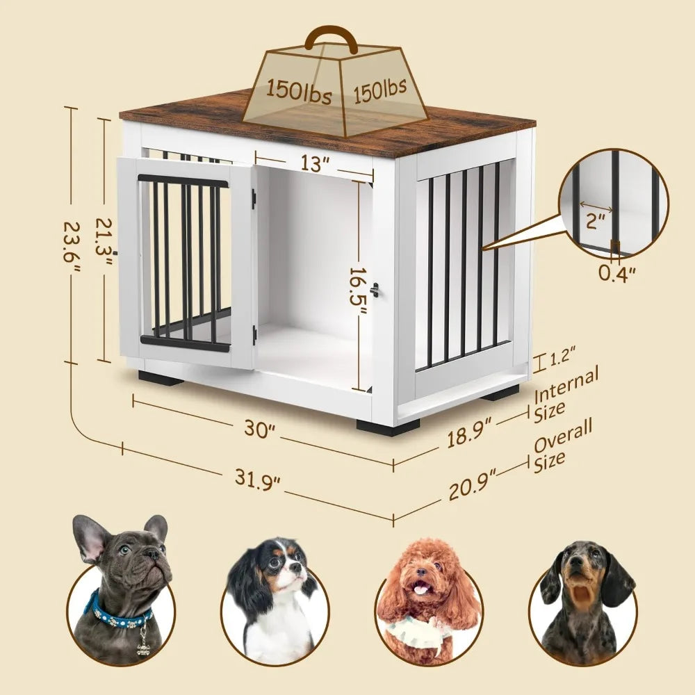 Medium Dog Crate with Farmhouse Table Top and Steel Bars for Puppies up to 40 lbs - Decorative Kennel Furniture for Home