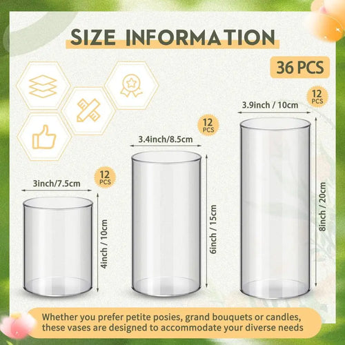 36 Pcs Plastic Cylinder Vases Tall Plastic Flower Vases for Centerpieces Hurricane Candle Holder for Home Wedding Office Party F