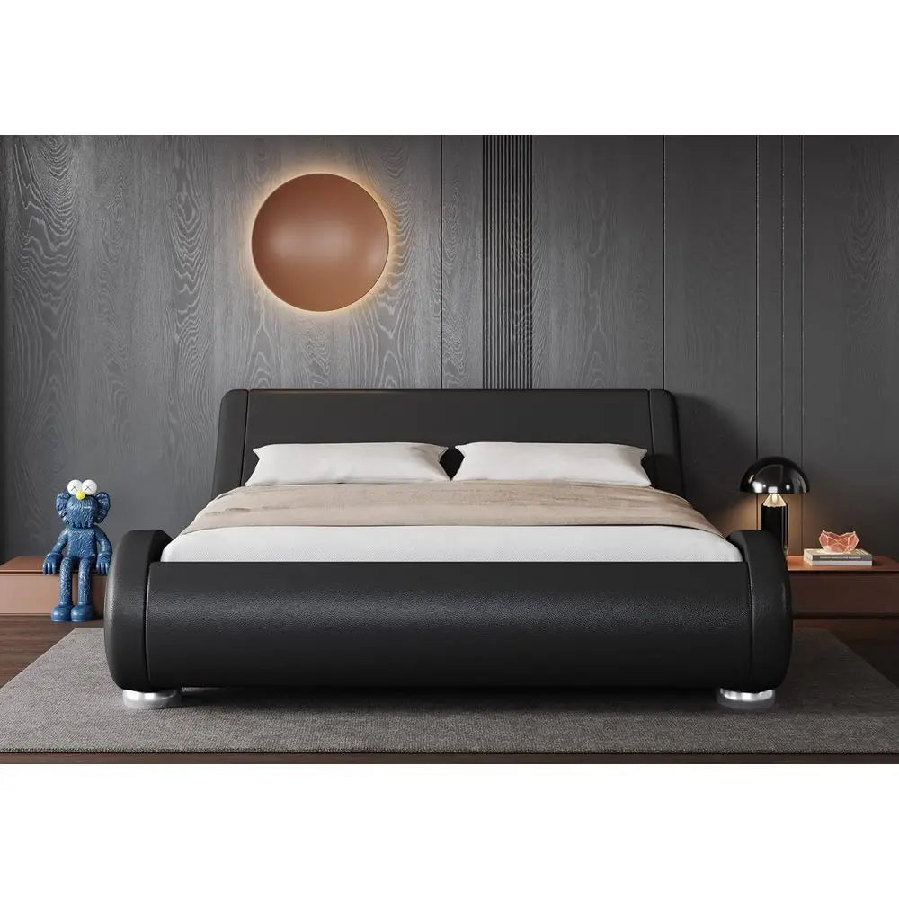 Ergonomic Adjustable Queen Bed with Low Profile Upholstered Platform Sleigh Design - Easy Assembly, No Box Spring Needed, Black