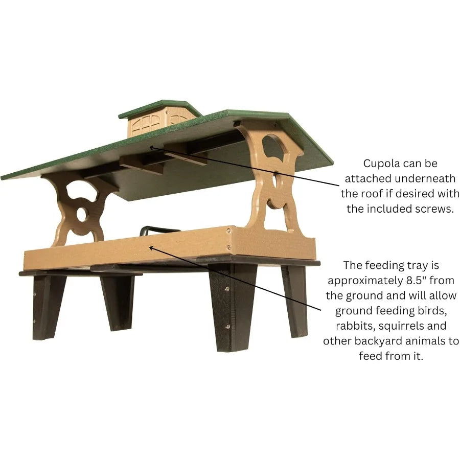 Colossal Ground Fly Thru Bird Feeder - Massive Covered Platform Bird Feeder - Removable Tray Holds 16 Cups - Roof Helps Seed St