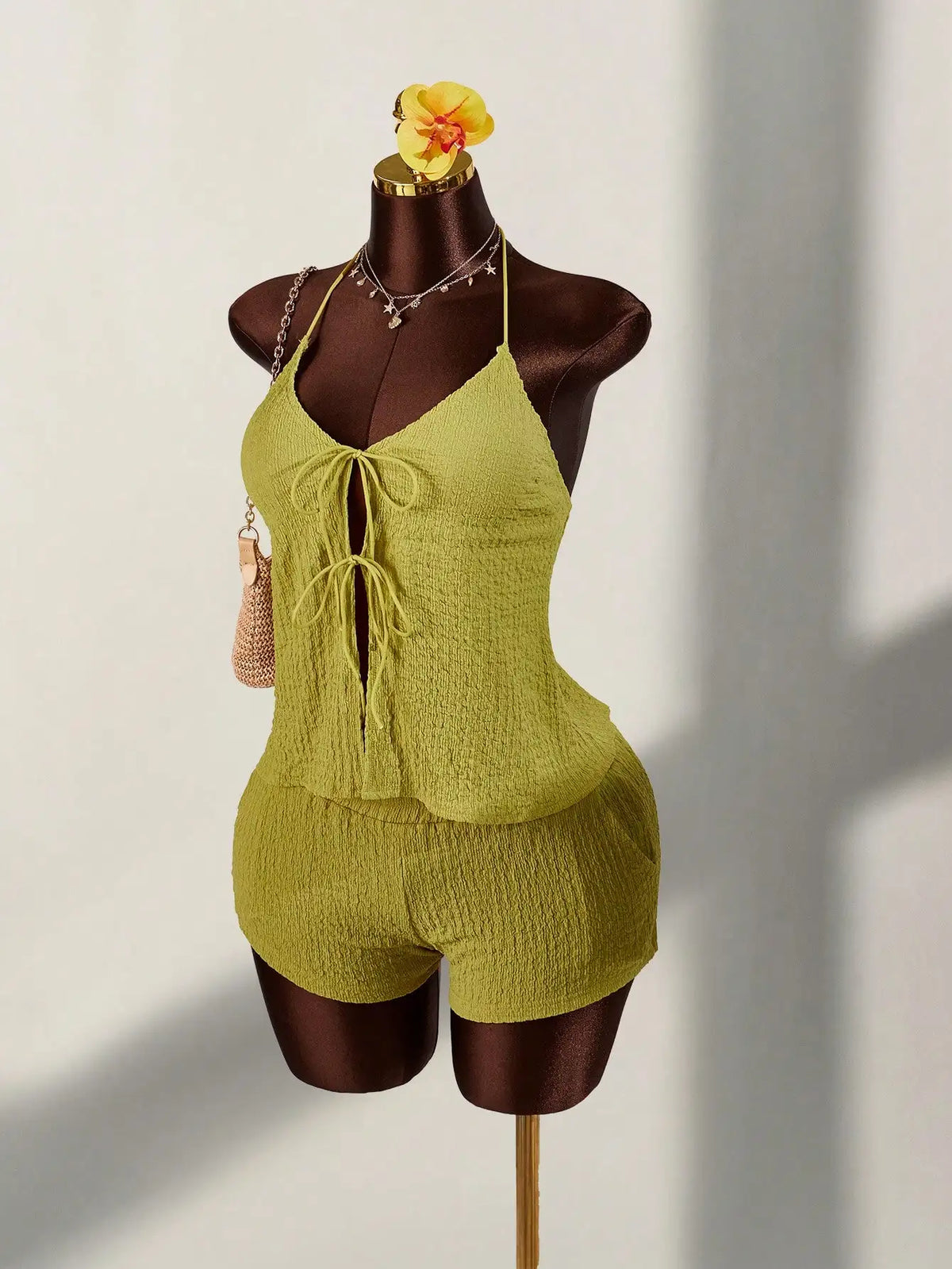 Women Summer Two Piece Outfit Halter Top And Shorts Set Casual Vacation Wear
