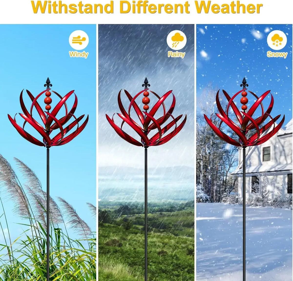 Wind Spinner for Garden and Yard - Large Metal Kinetic Wind Sculptures for Outdoor Decor (91 Inches, Burgundy Lotus)