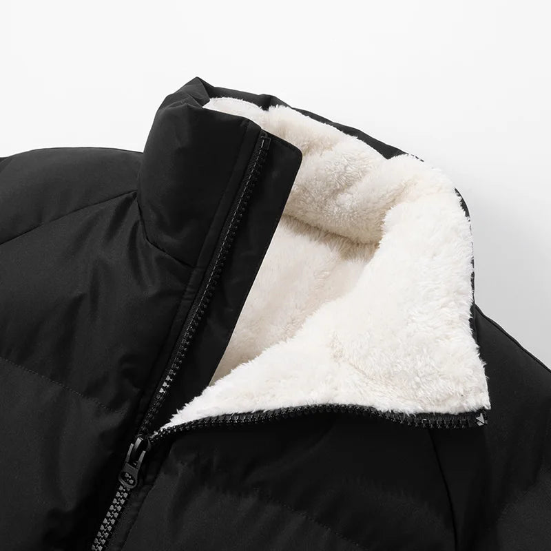 Men Winter Thick Warm Parka Coat Fleece Inside Male Solid Color Stand Collar Cotton Jacket  Men's Cotton Coat Size
