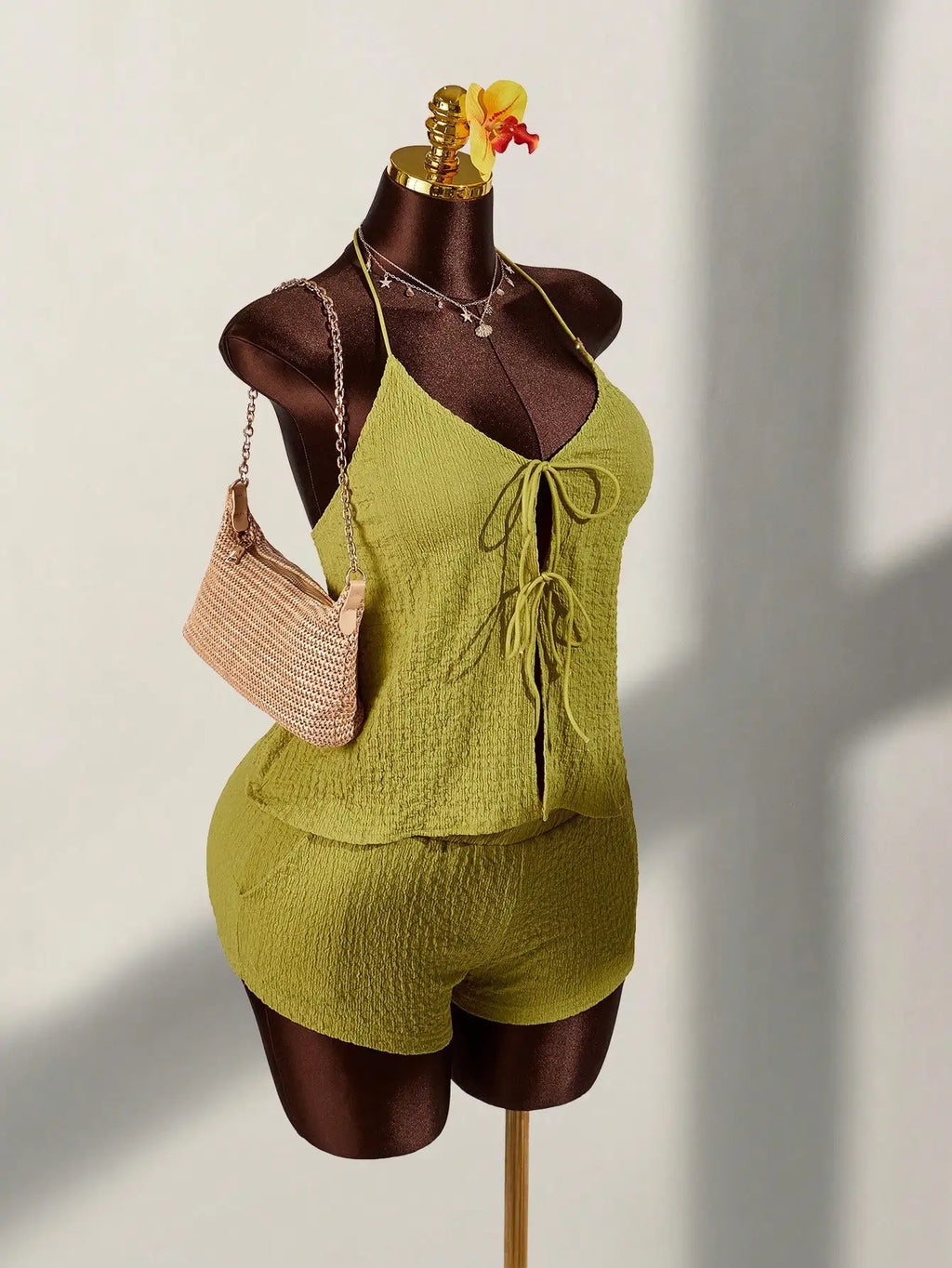 Women Summer Two Piece Outfit Halter Top And Shorts Set Casual Vacation Wear