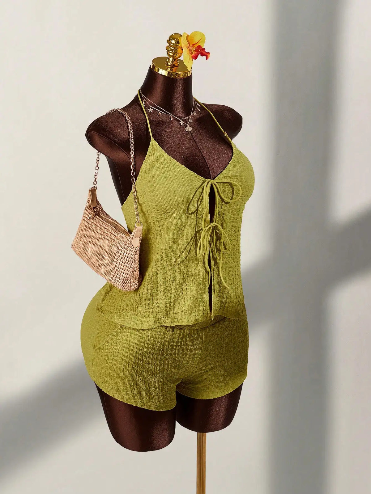 Women Summer Two Piece Outfit Halter Top And Shorts Set Casual Vacation Wear