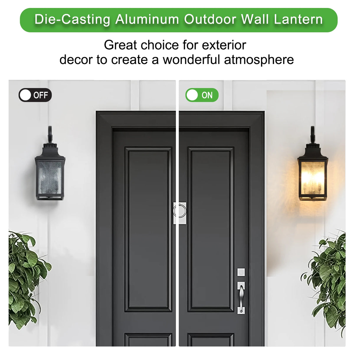 23 in Outdoor wall light fixture made of black metal transparent frosted glass, suitable for porch, terrace, garage, garden