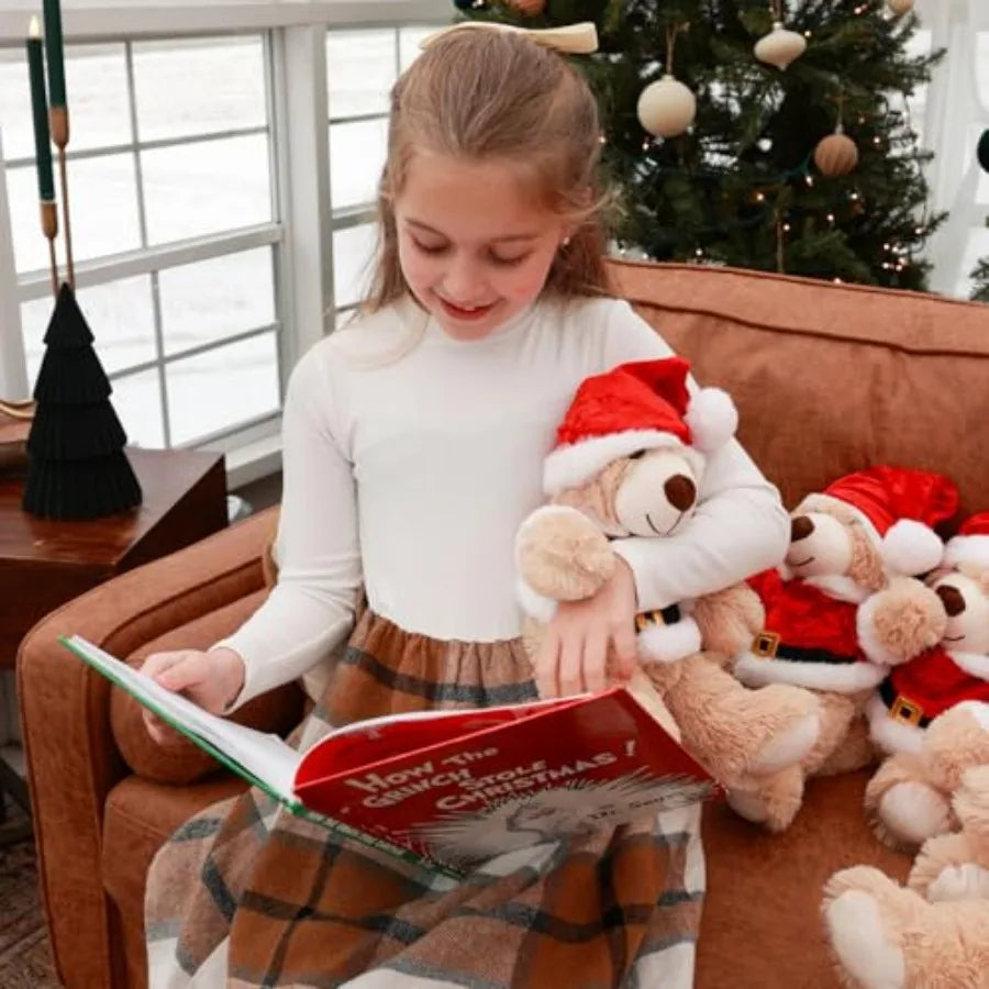 10 Pack 14'' Christmas Teddy Bears Plush Stuffed Animals with Classic Santa Outfits Removable Shirt Hat for Small Plush Toys Ho