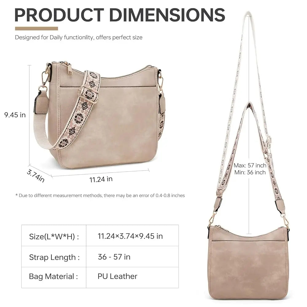 Hobo Crossbody Bag for Women, Vegan Leather Multipocket Shoulder Purse with 2 Adjustable Removable Straps