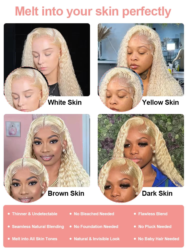 613 Blonde HD Lace Frontal Wig 13x4 13×6 Deep Wave Lace Front Human Hair Wig Colored Curly Wigs Water Wave Wigs For Women ﻿ ﻿