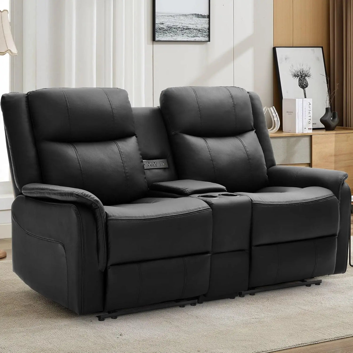 Reclining Loveseat With Console USB Port Outlets Cup Holders 2-Seater Living Room, Customized