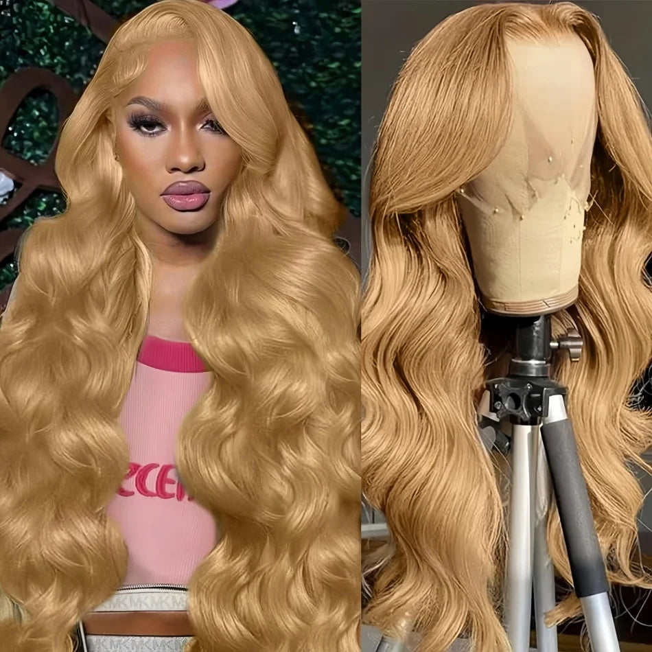 Honey Blonde 13X6 Hd Lace Frontal Wigs Body Wave Human Hair Wigs 250 Density Preplucked Brazilian Hair 27 Colored Lace Front Wig