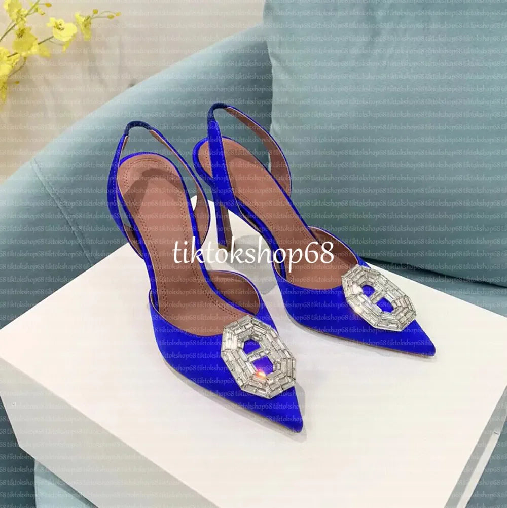 Amina muadii heels designer sandals womens wedding dress shoes satin pointed slingbacks bowtie pumps crystal sunflower flower hi