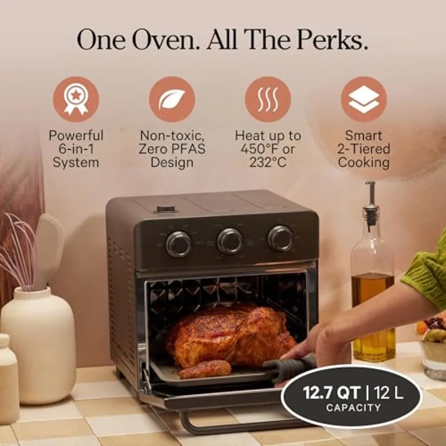 Wonder Oven 6-in-1 Stainless Steel Air Fryer Toaster Oven Combo with Basket Rack Pan Tray Compact 13 QT Countertop Capacity Toa