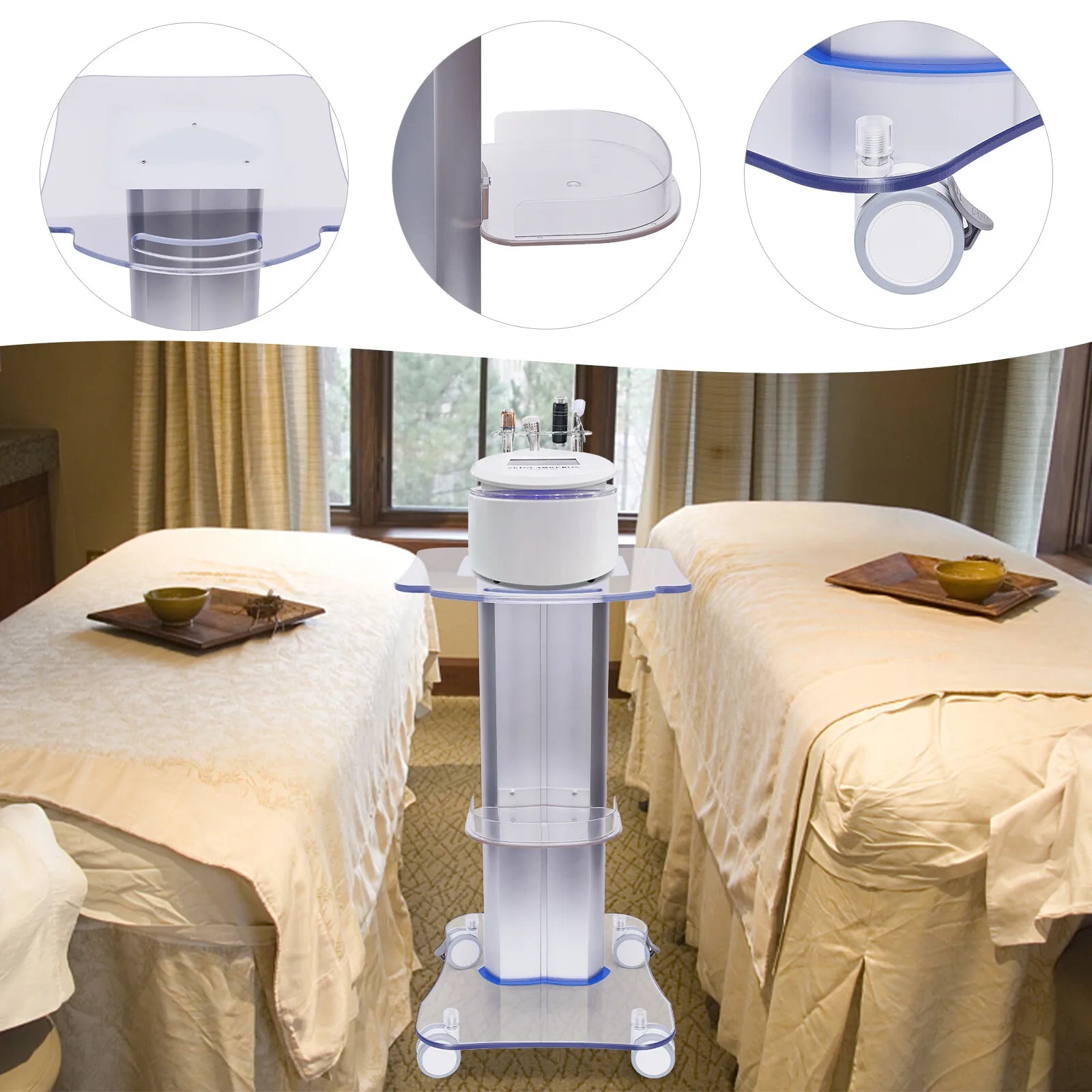 Beauty Rolling Trolley Salon Trolley Cart with Additional Tray Acrylic Rolling Cart Spa Storage Rolling Cart for Beauty Salon