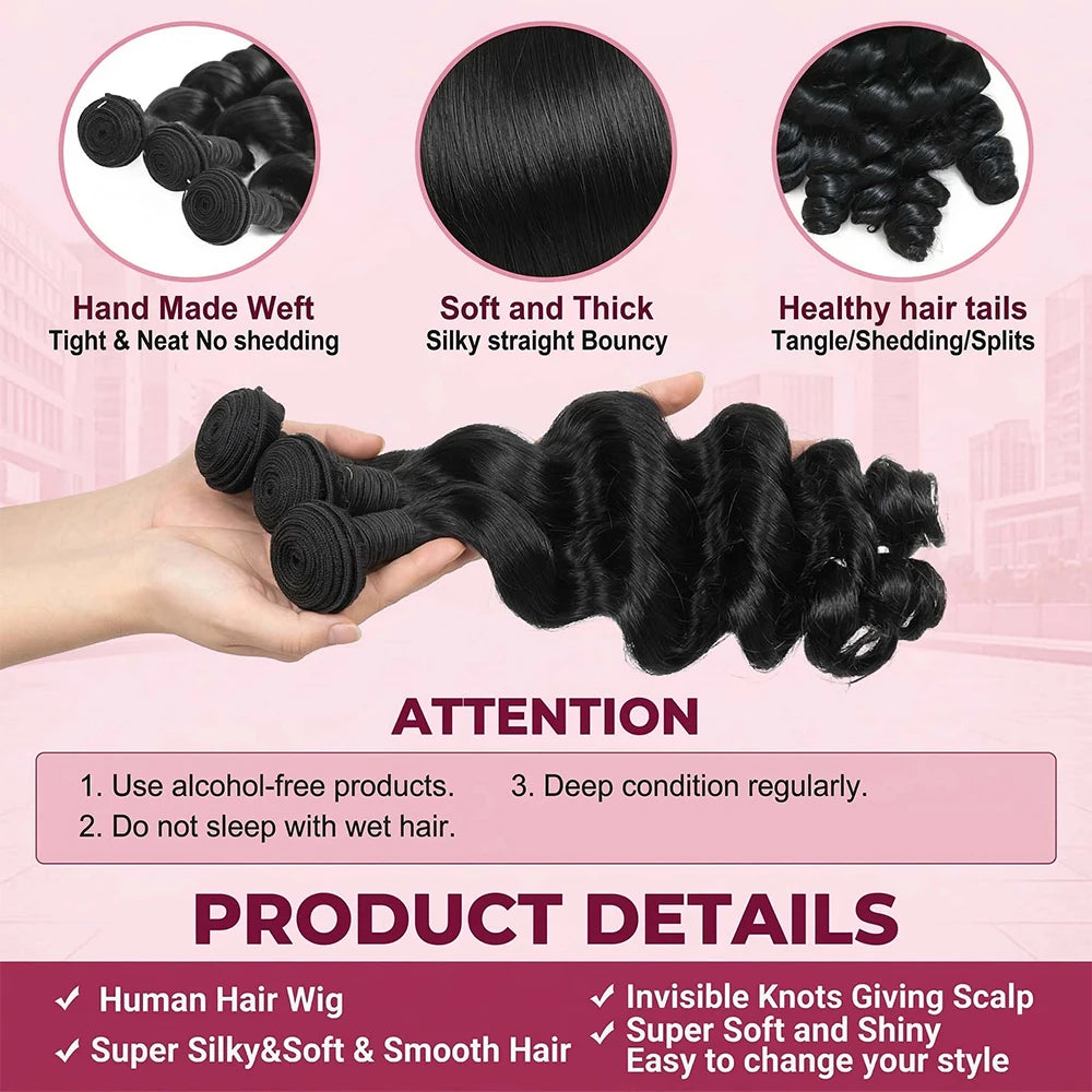 30 32 Inch Loose Wave Human Hair Bundles 3 4 Pcs Deep Wave Real Brazilian Raw Hair Double Bundles Human Hair Weave Extensions