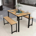 Solid Wood Counter Height Dining Table Set with 2 Benches, Natural