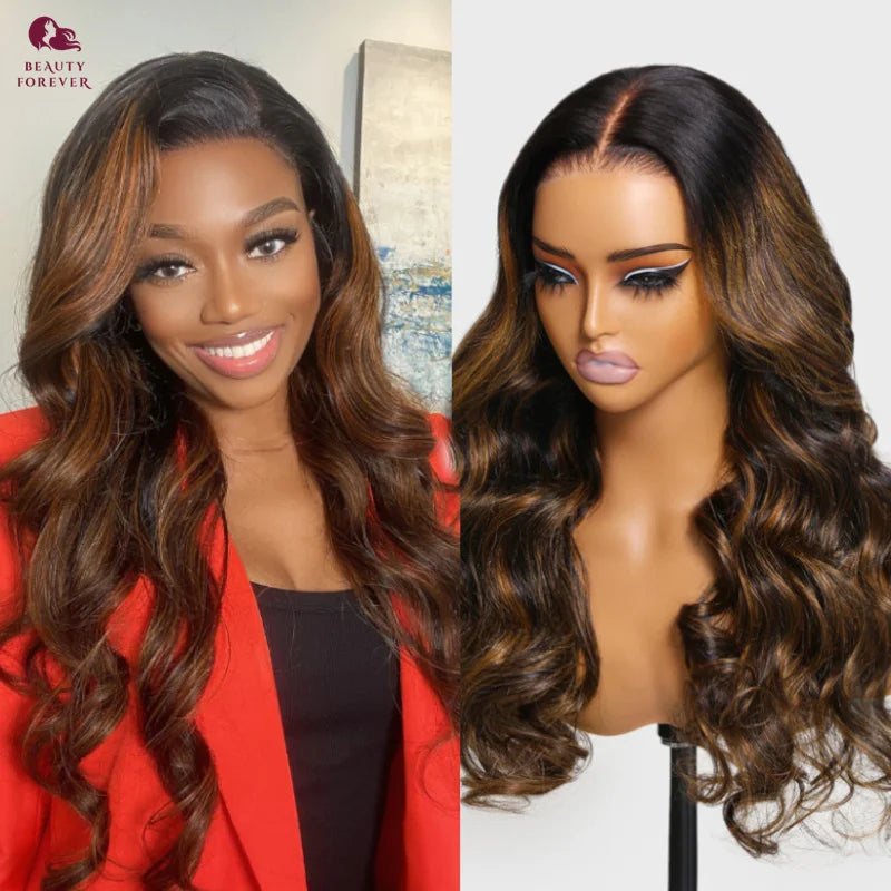 Beauty Forever Bye Bye Knots Colored Glueless Human Hair Wig #FB30 Balayage Brown Color Lace Front Human Hair Wig 180%