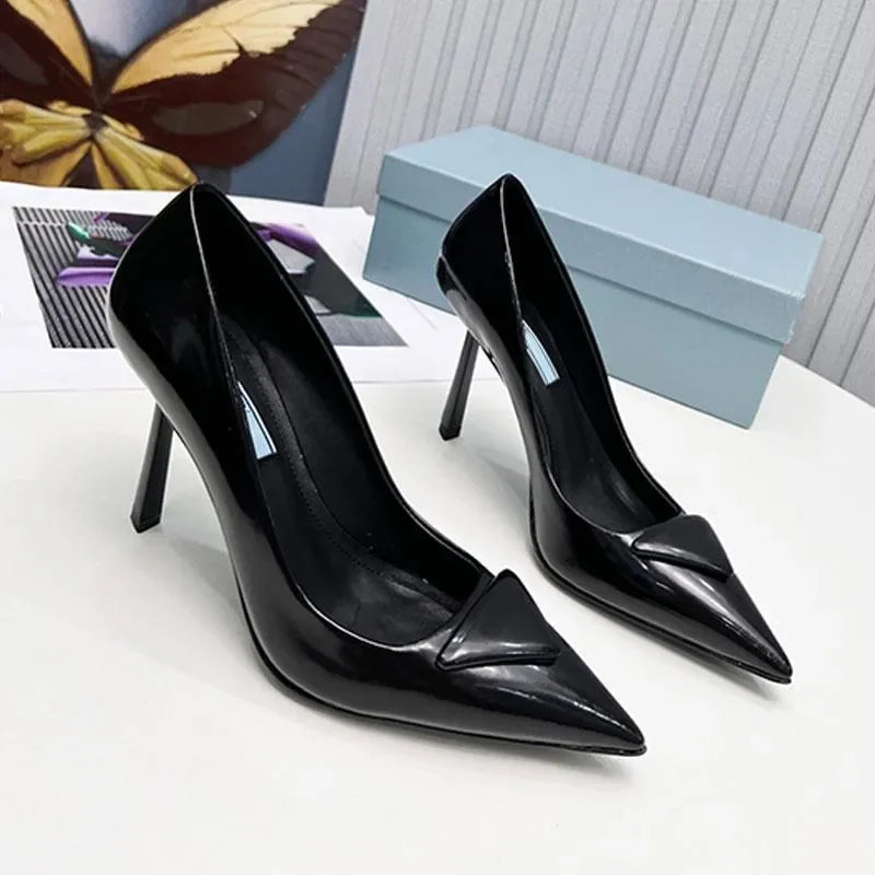 kitten Slingback Women Designer High Heels Dress Shoes Designer Pumps Black Leather Pointed Toe Sandals Slingbacks Pump White He