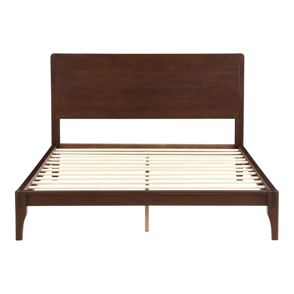 Mid Century Queen Size Bed Frame with Headboard, Bamboo Wood Queen Platform Bed with Slat, Heavy Duty Steel Center, Customized