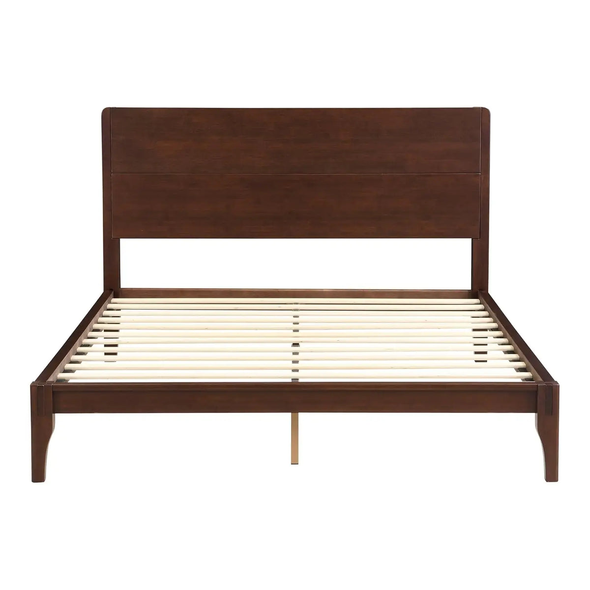 Mid Century Queen Size Bed Frame with Headboard, Bamboo Wood Queen Platform Bed with Slat, Heavy Duty Steel Center, Customized