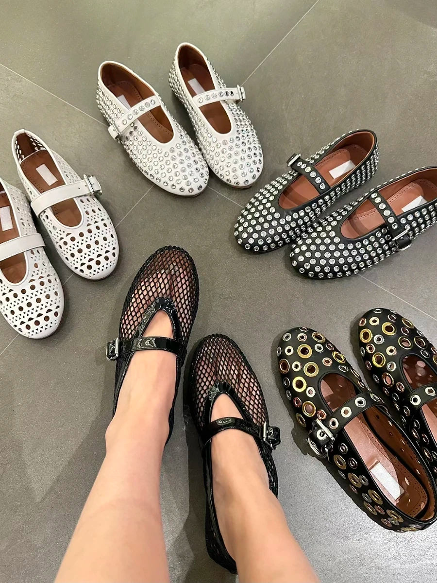Women Flats Fashion Brand Real Leather Outdoor Flats Comfort Ladies Shoes Rubber Sole Rhinestones crystals design shoes