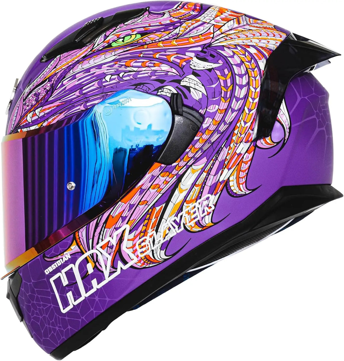 Obsidian Full Face Dual Visor Adult Motorcycle Helmet for Motorbike Street Bike with Pinlock Ready DOT Approved Slayer Purple XX