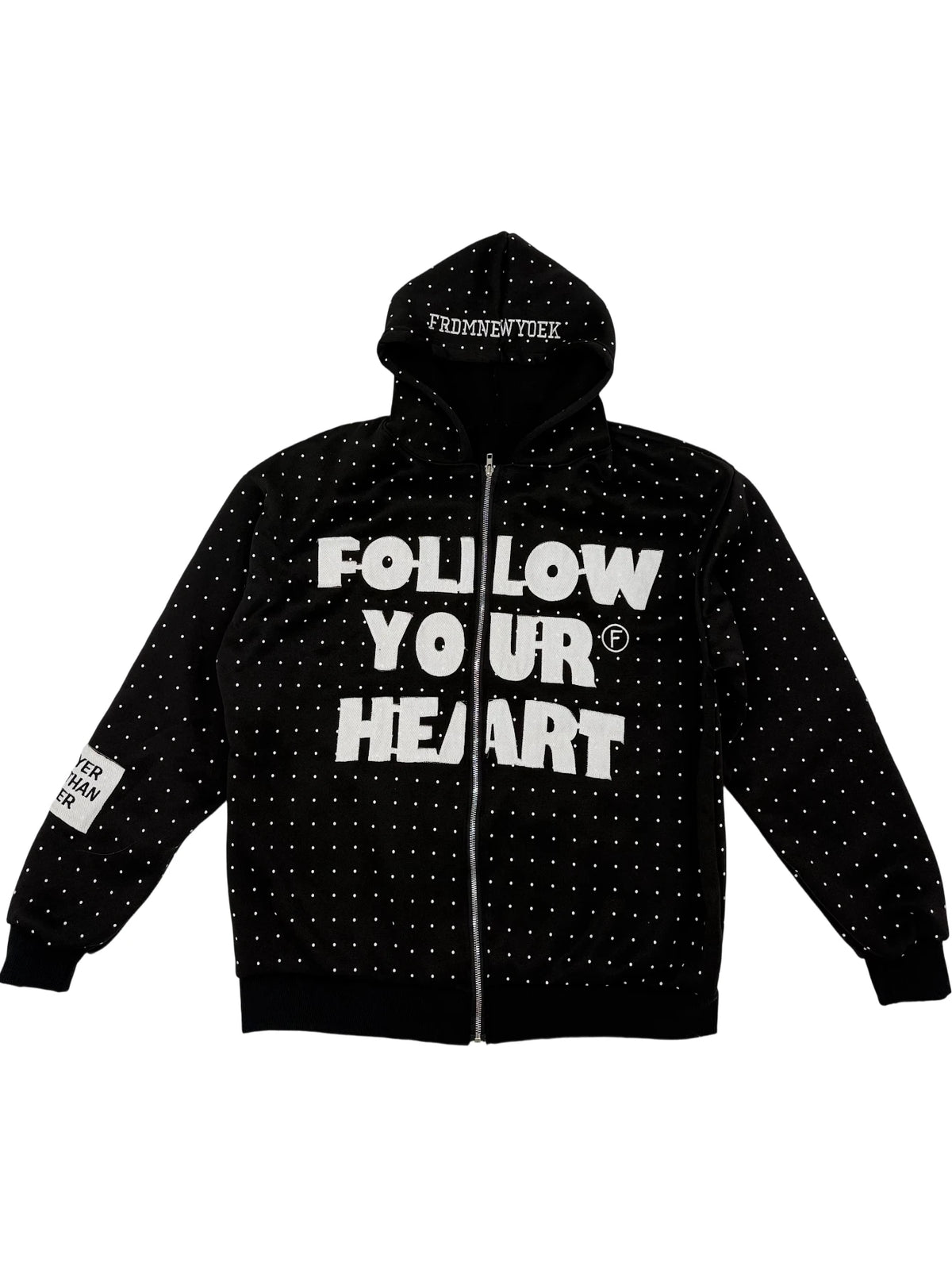 Casual Letter Print Jacket for Men Follow Your Hear Polka Dot All-Over Print Long Sleeve Autumn Sweatshirt Zipper Hoodie