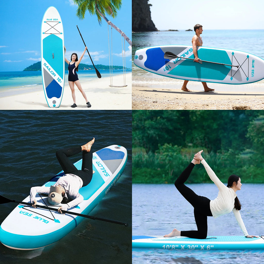 Waterproof Inflatable Paddle Board 6''Thick Stand Up for Adults Water Sport Surf Set with Adjustable Paddle Pump