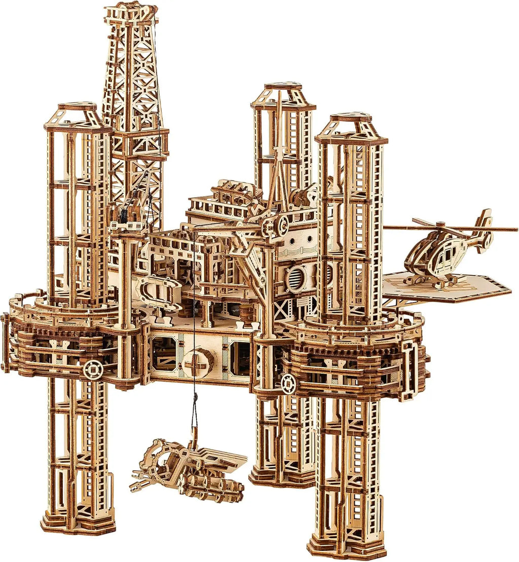 Interactive Movable Offshore Rig Platform Wooden 3D Puzzles for Adults - DIY Engineering Model Kits