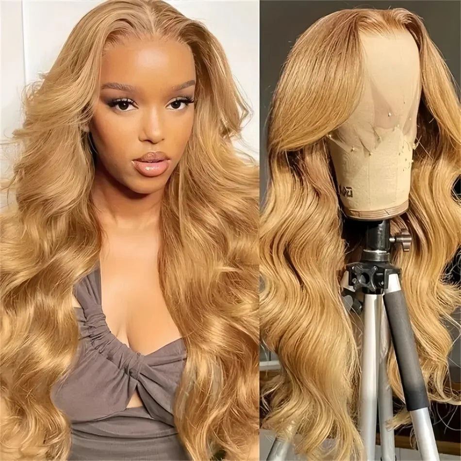 Honey Blonde 13X6 Hd Lace Frontal Wigs Body Wave Human Hair Wigs 250 Density Preplucked Brazilian Hair 27 Colored Lace Front Wig