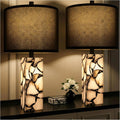 Modern Black Table Lamp Set of 2 with Night Light, Rotary Switch, Linen Shade for Living Room Bedroom Office (Bulb Included)