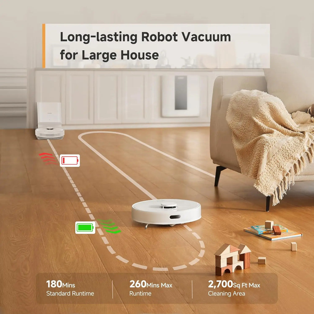 90-Day Self-Emptying Robot Vacuum Mop Combo with LiDAR Navigation, App/Voice Control for Pet Hair, Carpets & Hard Floors