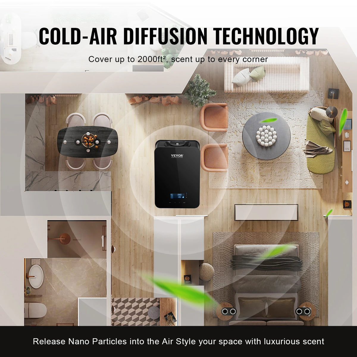 VEVOR Scent Air Machine 180/480/850ml Bluetooth Smart Essential Oil Diffuser Waterless HVAC for Home Office, Hotel