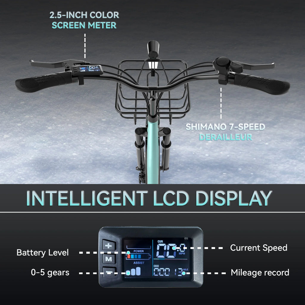24'' Electric Bike for Adults, Peak 1000W Motor 28MPH, 624WH Battery 75Miles, Step Through City Cruiser Ebike, Commuter E Bike