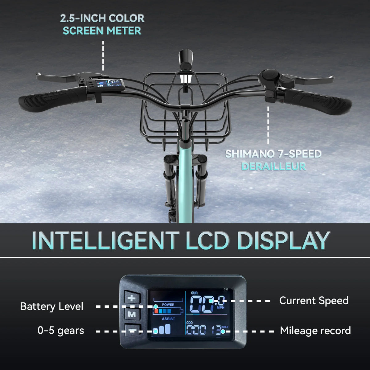 24'' Electric Bike for Adults, Peak 1000W Motor 28MPH, 624WH Battery 75Miles, Step Through City Cruiser Ebike, Commuter E Bike