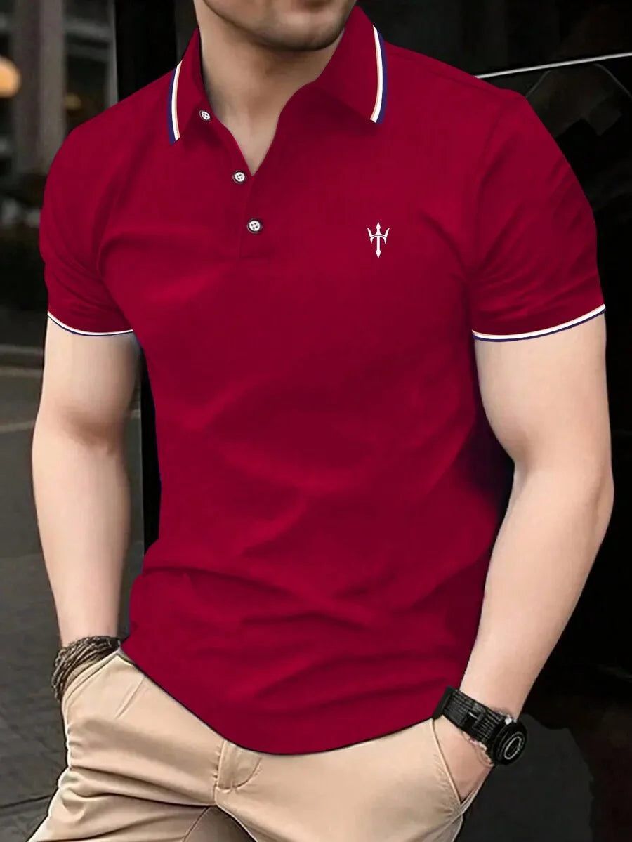 Men's Navy Blue Casual Short Sleeve Polo Shirt with Contrast Trim