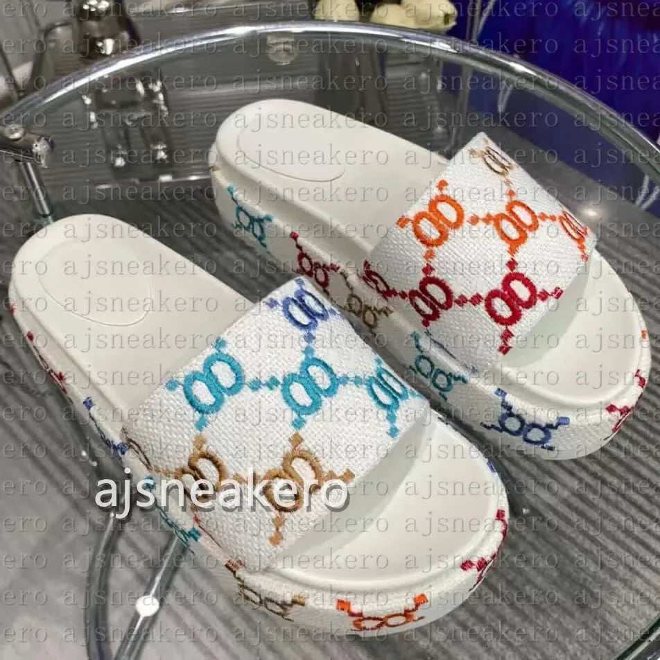 Designer Sandals slippers embroidered slippers Sandals Platform sliders canvas Flat Mules Platform Embroidered Linen High Heel S
