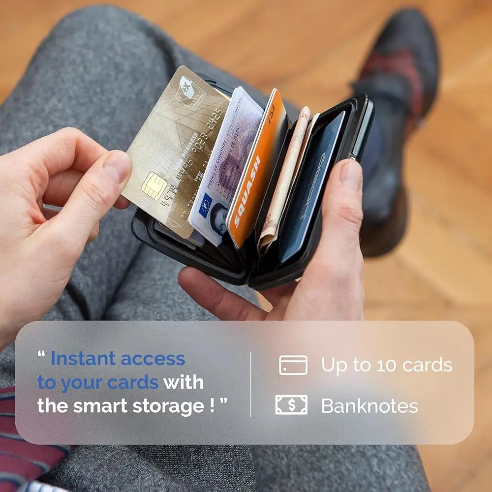 Aluminum card holder with metal lock, RFID protection against fraud and demagnetization, compact wallet, Smart Case