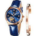 OLEVS Watches or Women Automatic Ladies Watch Mechanical Leather Strap Sel-Winding Diamond dial Waterproo