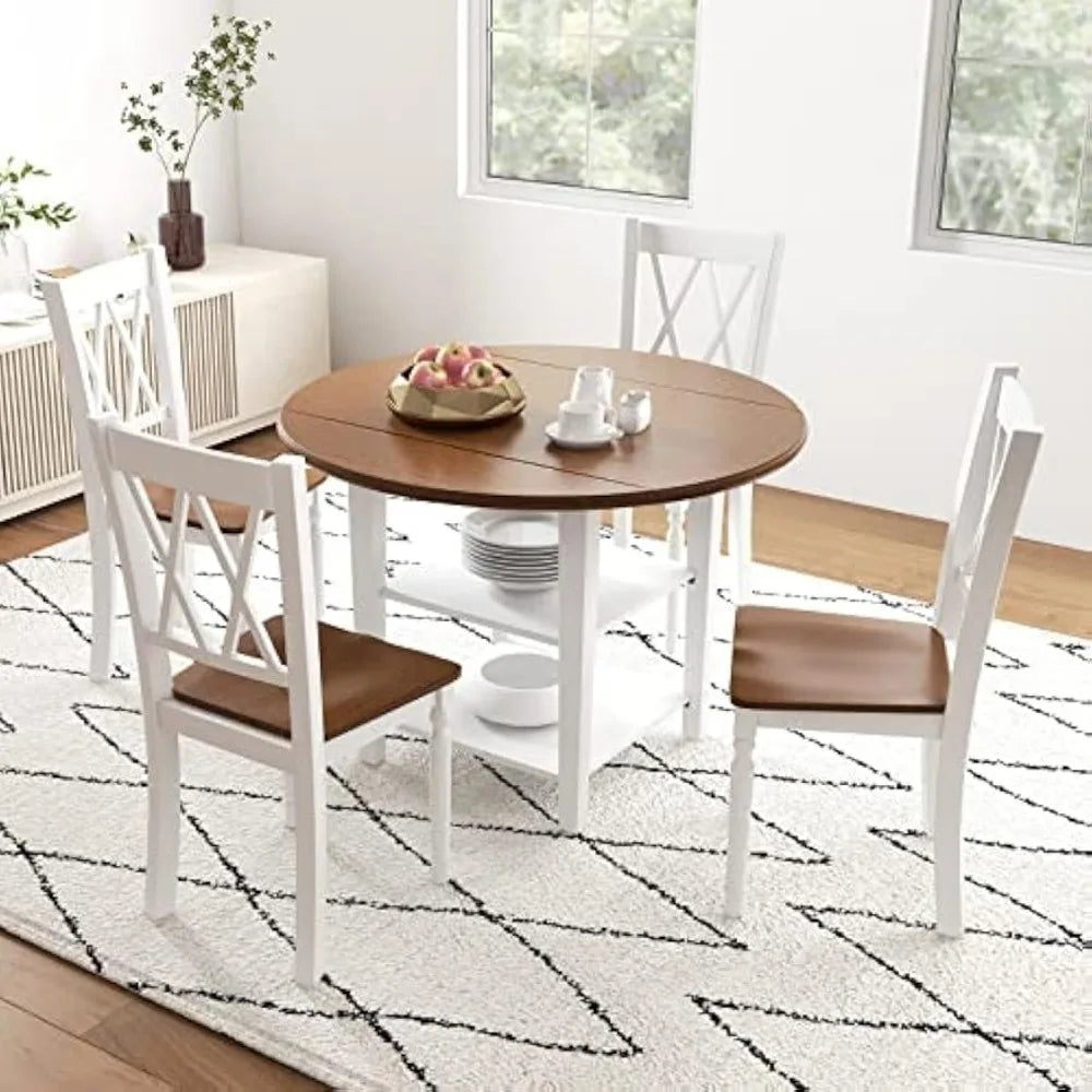 Dining Room Chairs Set of 4 White - Wooden Farmhouse Kitchen Chairs with Rubber Wood Seat, Acacia Wood Legs, Max Load 360 Lbs,