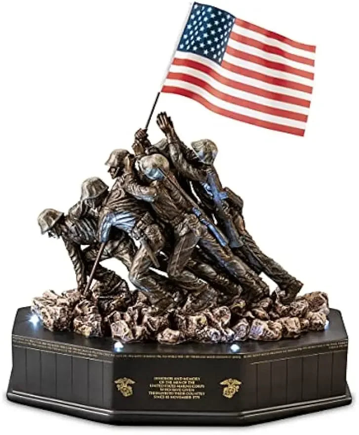 75th Anniversary of Iwo Jima Cold-Cast Bronze Marine Corps War Memorial Lighted Sculpture with The Names of The USMC Battles