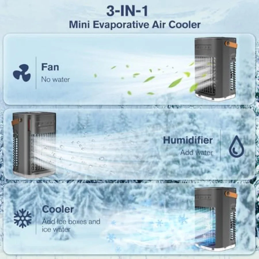 Upgraded 5 IN 1 Small Portable Air Conditioner 2 Spray Ports 1200ml Water Tank Cooling Fan with 7 LIghts