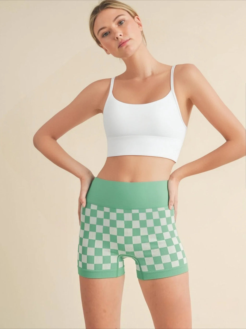 Y2K Plaid Yoga Shorts Green Running Shorts for Women Home High Waist Comfort Shorts