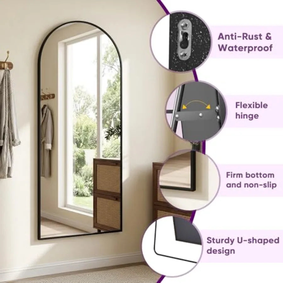 Full Length Mirror 71x27 Arched Floor Mirror Freestanding Black Full Body Mirror with Stand for Bedroom Living Room Cloakroom