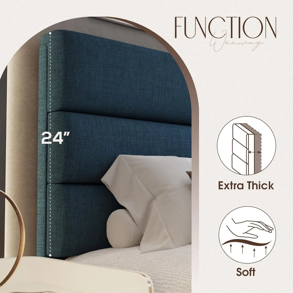 King Upholstered Platform Bed Frame with Linen Headboard & Wooden Slats Heavy Duty No Box Spring Easy Assembly, Customized