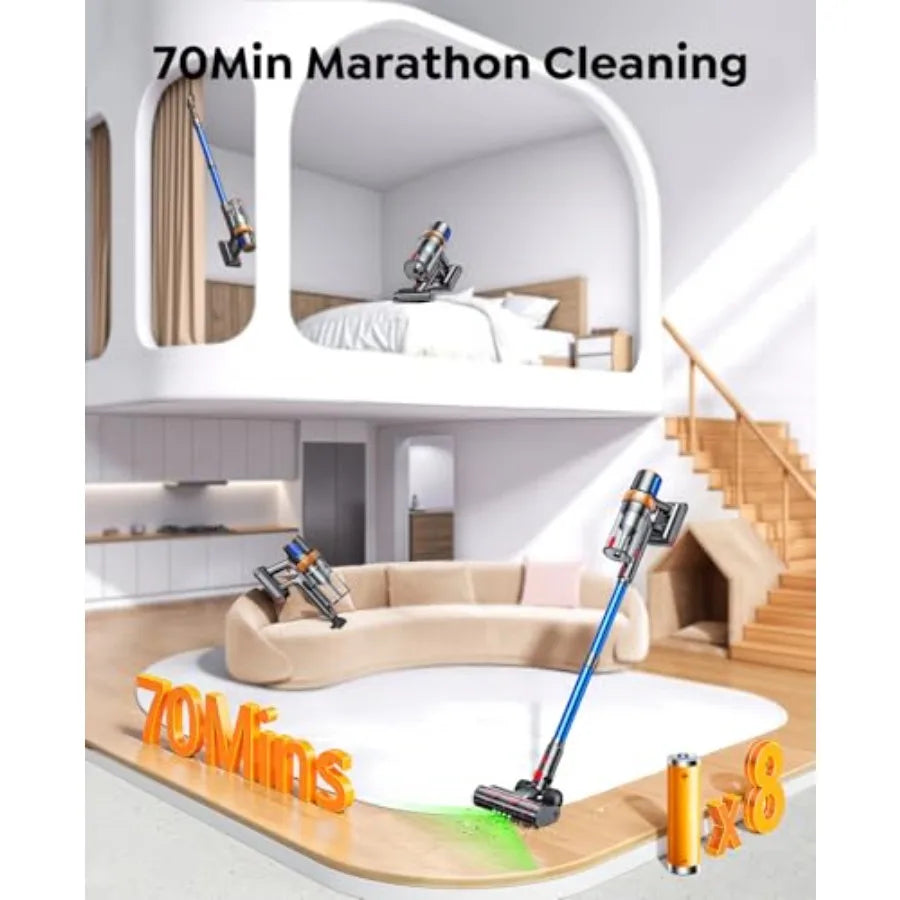 Cordless Vacuum Cleaner 650W 55KPA 70Mins for Home Upgraded Stick Vacuum with Extra Mattress Cleaning Tool Self-Standing Anti-T